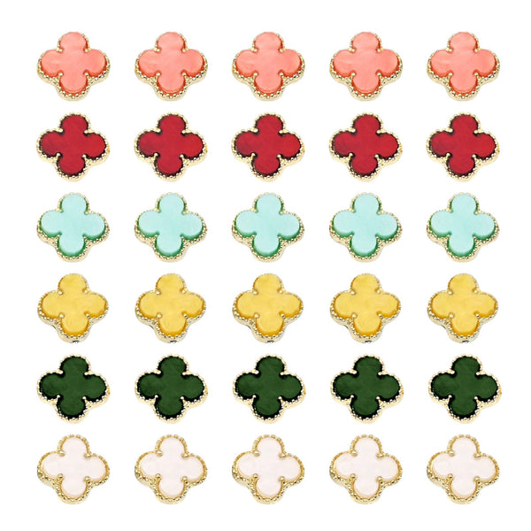 Dolovemk 3D Three-Dimensional Four-Leaf Clover Nail Accessories Women DIY Nail Decoration for Crafts DIY Nail Art 6 Colors 30 Pieces