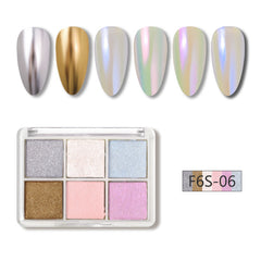 Luxury 6-Color Solid Magic Mirror Powder Set for Nails - Aurora & Metallic Gold Finish