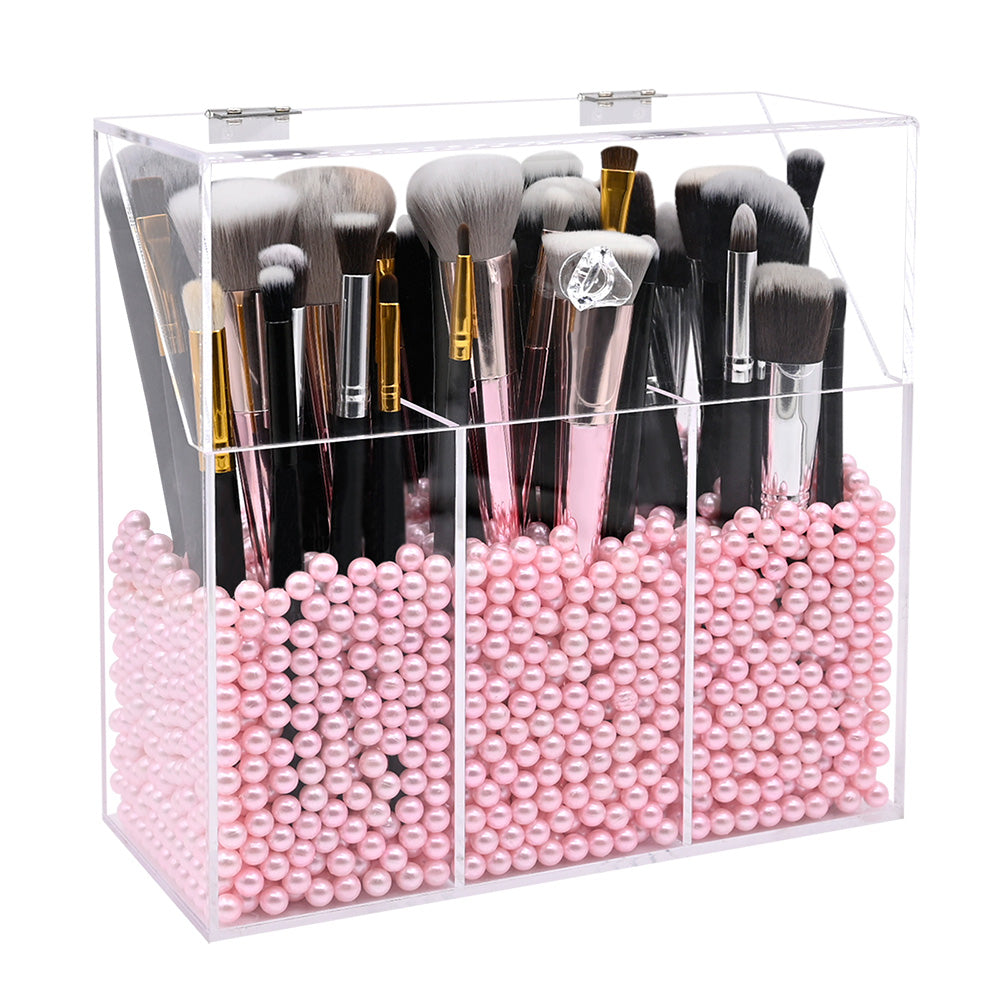 Makeup Brushes Organizer Holder, 3 Slot Clear Acrylic Cosmetics