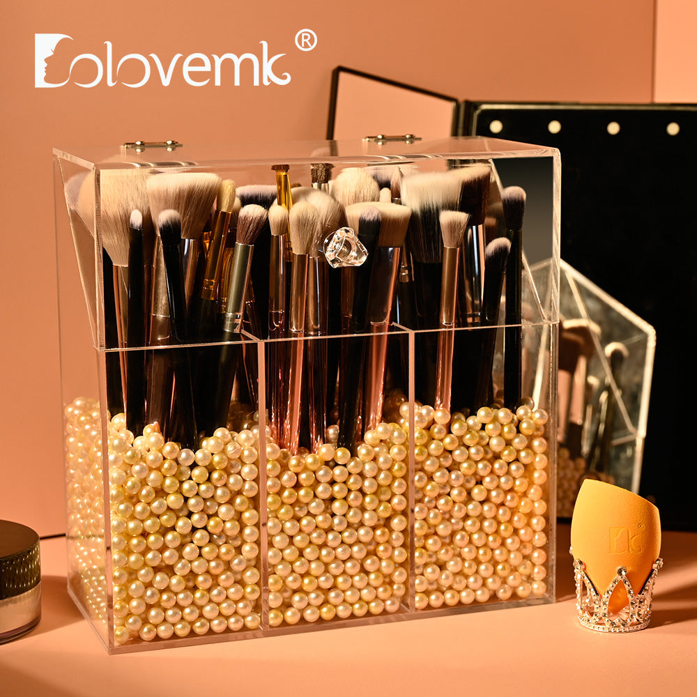 Glass Makeup Brush Holder - Transparent - Amber - 3 Colors - ApolloBox