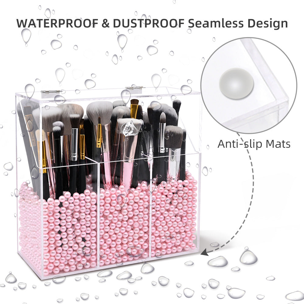 Creative Make Up Brush Holders with Lid, Dustp-roof Makeup Brush Holder,  Clear Cosmetic Brush Storage Box Lid Makeup Bushes Organizer for  Countertop(Pink-New) 
