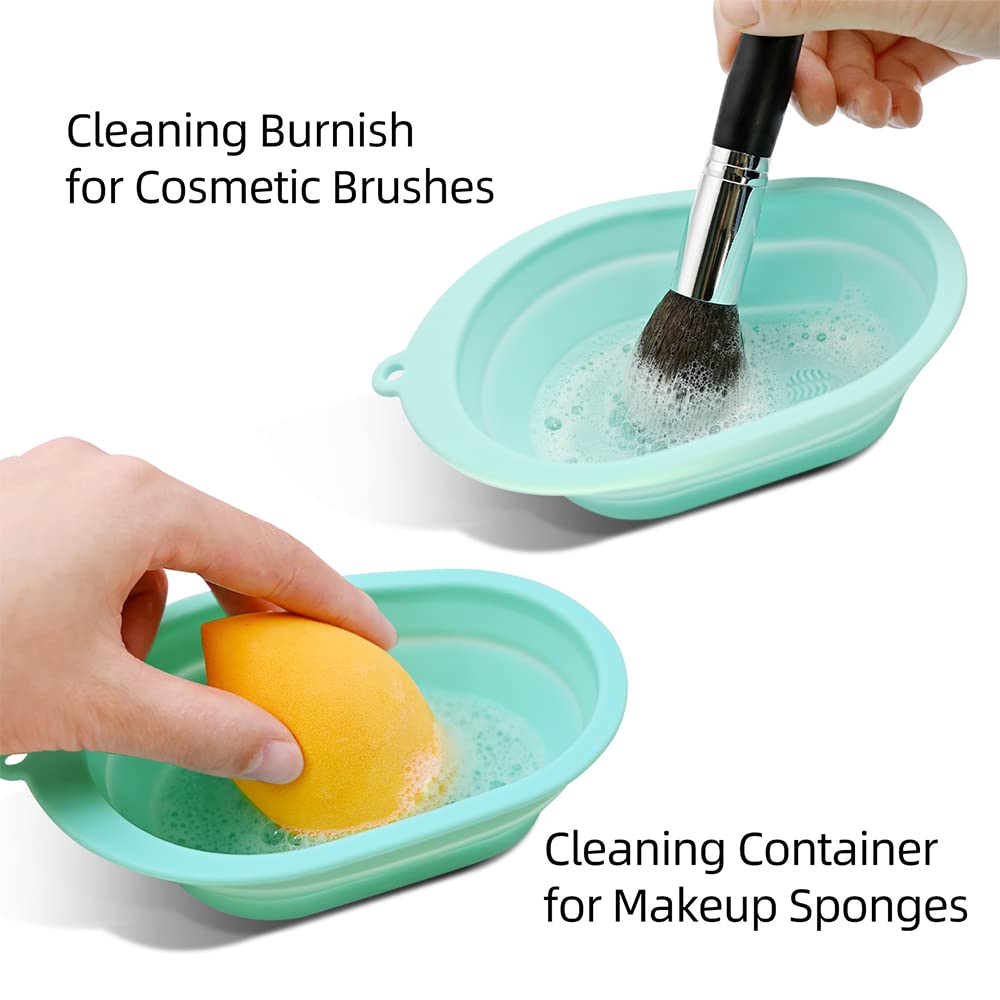 Silicone Makeup Brush Cleaning Mat Cosmetic Brush Cleaner Brush Cleaning  Pad Foldable Makeup Brush Cleaning Bowl Suitable for Makeup Brush Makeup  Sponge Powder Puff (Purple)