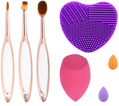 Oval Nose Contour Brushes Set Beauty Sponge Blender with Cleaner - Dolovemk Beauty